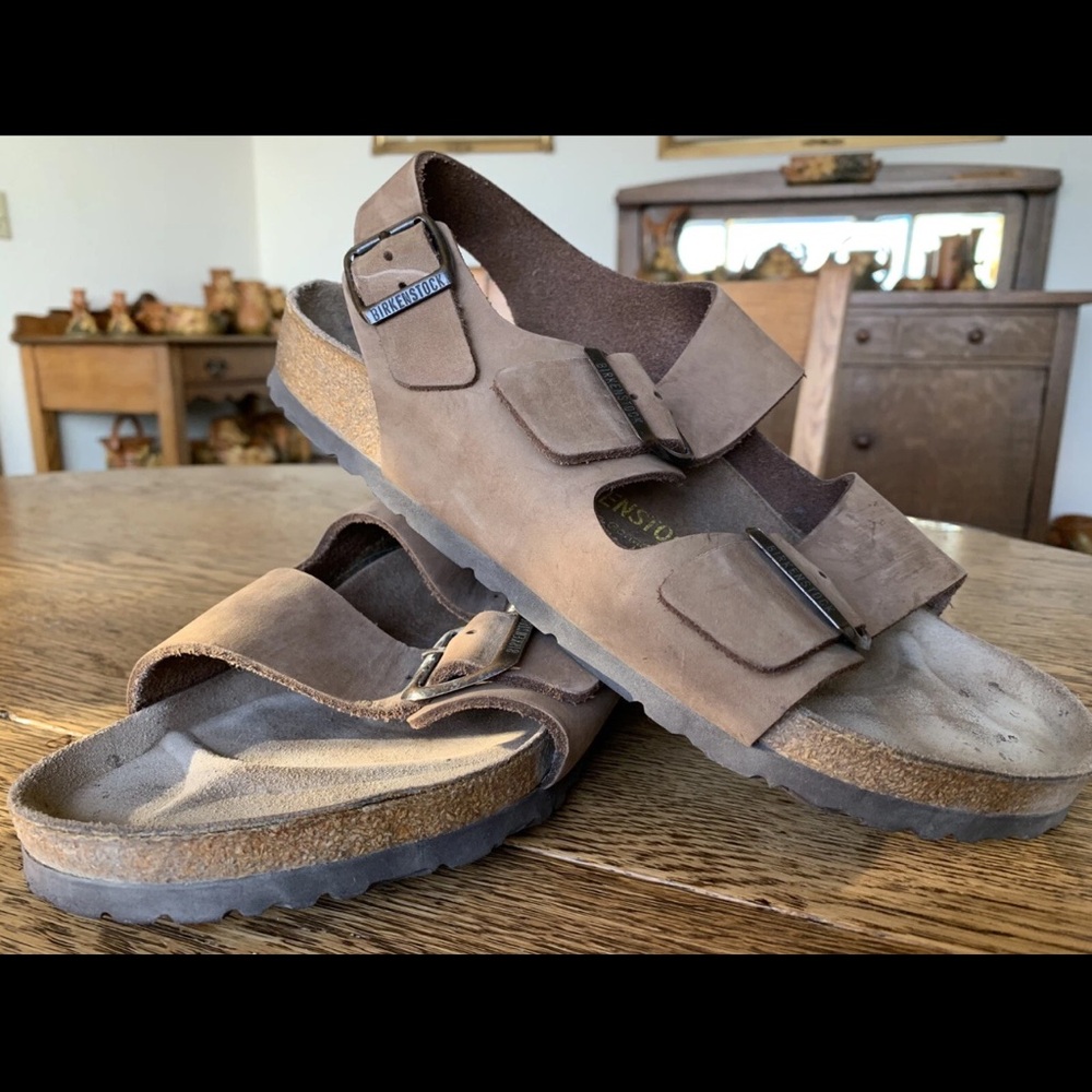 BIRKENSTOCK Womens Milano Brown Leather Sandals Sz 40 9 Womens 7 Mens